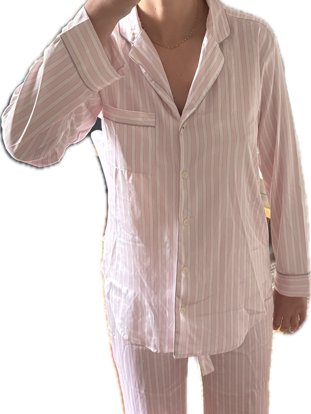 Victoria's Secret Medium Long Pink and White Striped Pajama Set